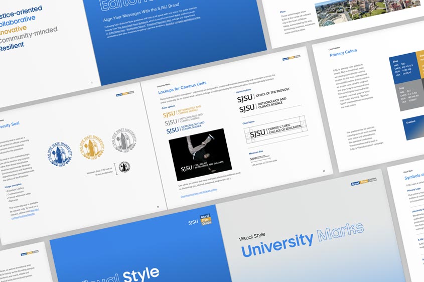 SJSU branded marketing guide screenshots