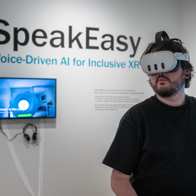 Student wearing a VR headset.