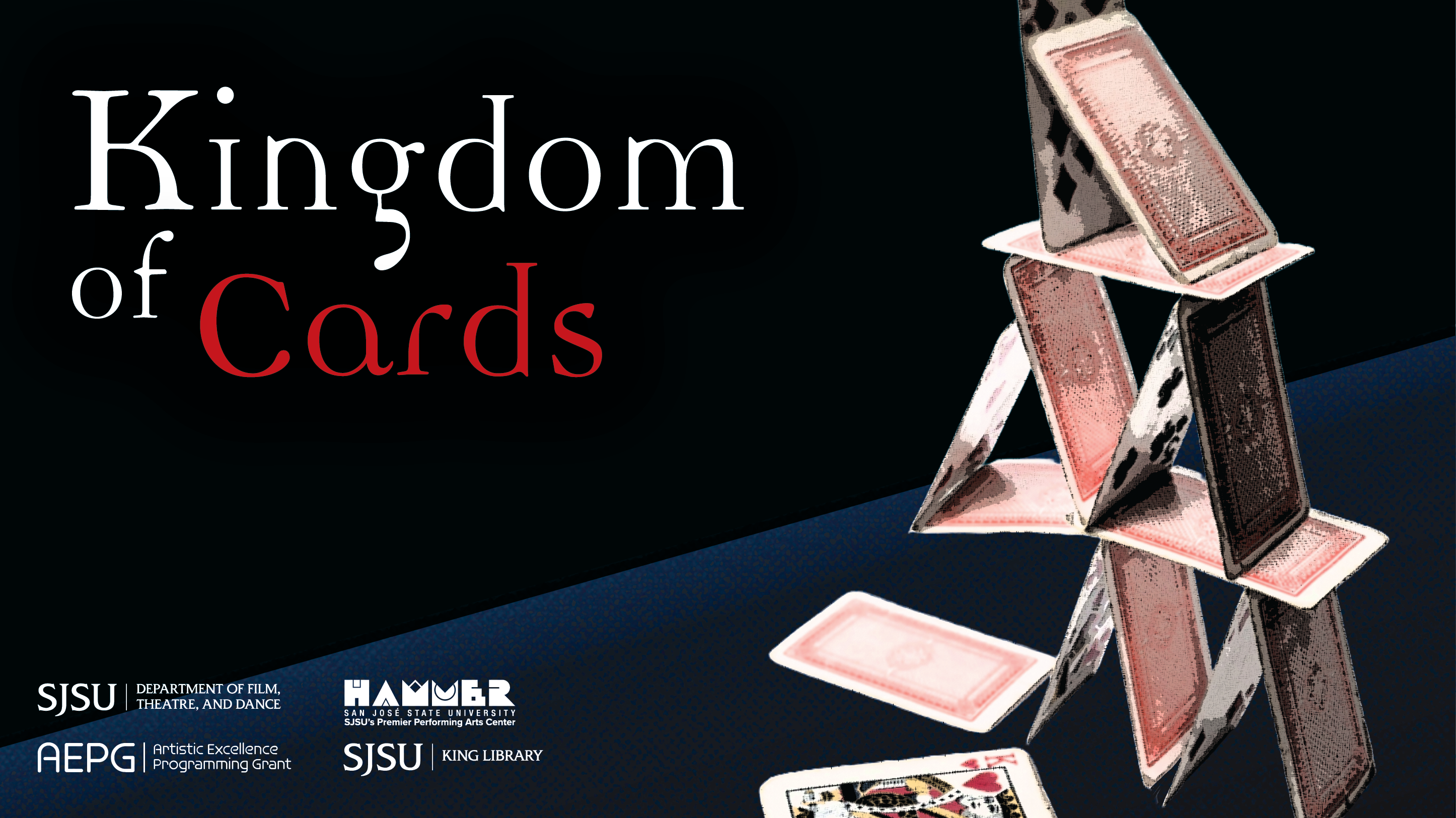 A title card with the text "Kingdom of Cards" and a stack of cards on a black background.