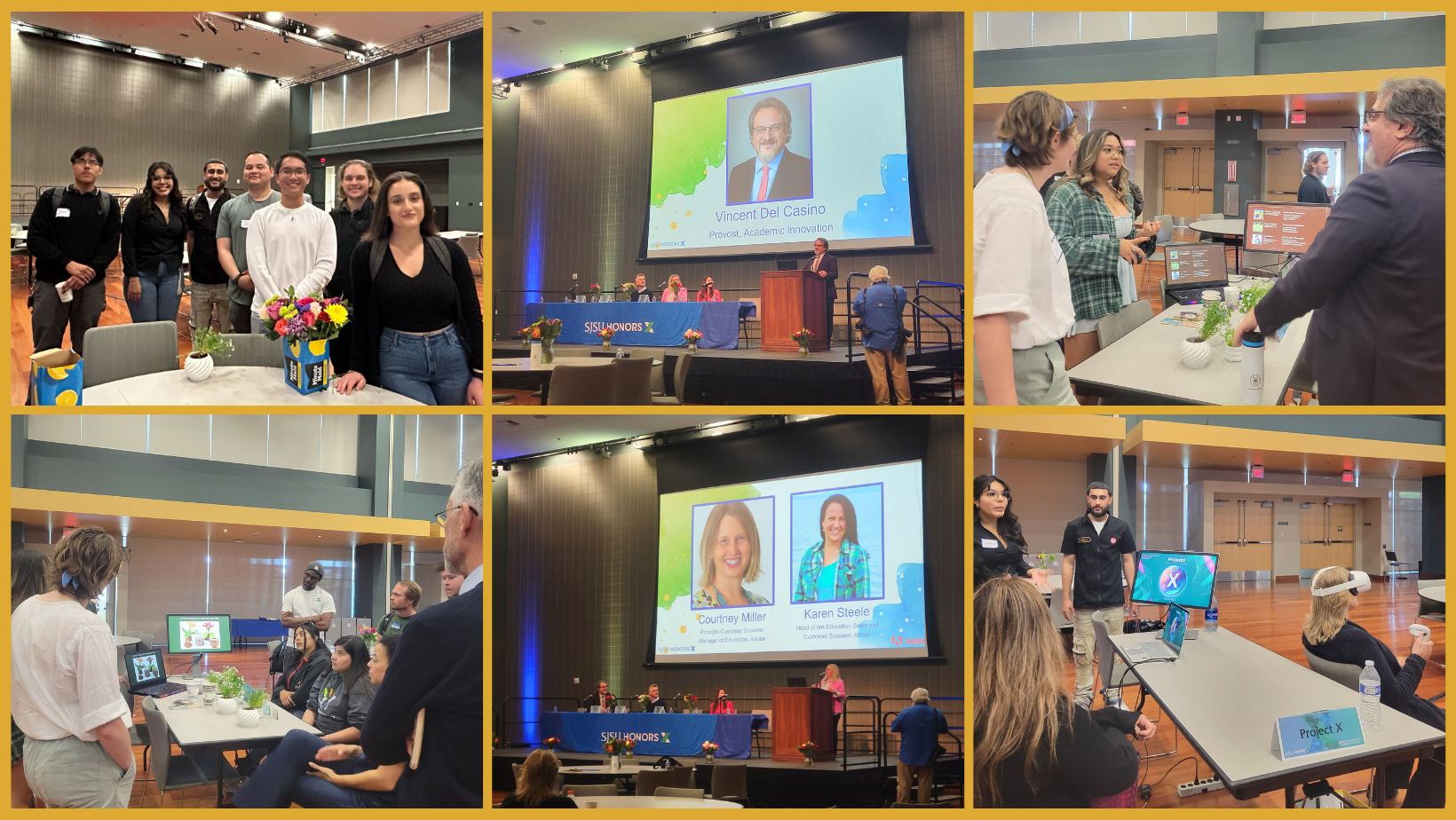 A photo collage of the HonorsX students and SJSU leaders at the Sustainability Solutions Summit in Spring 2024. 