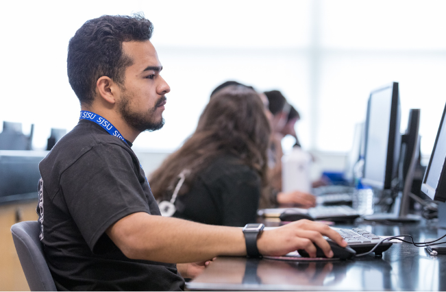 Students working in a computer lab